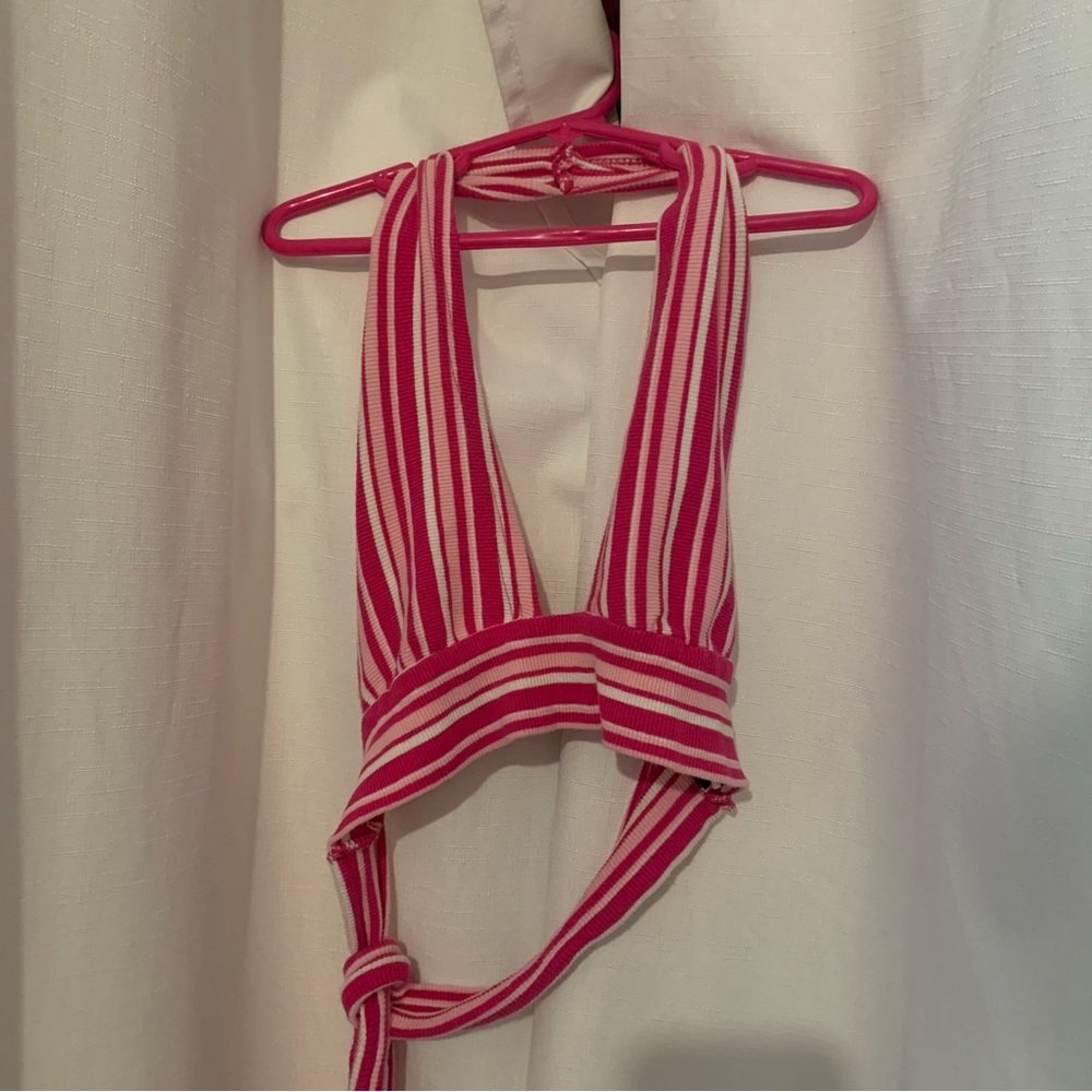 SHEIN Pink Striped Halter Top
